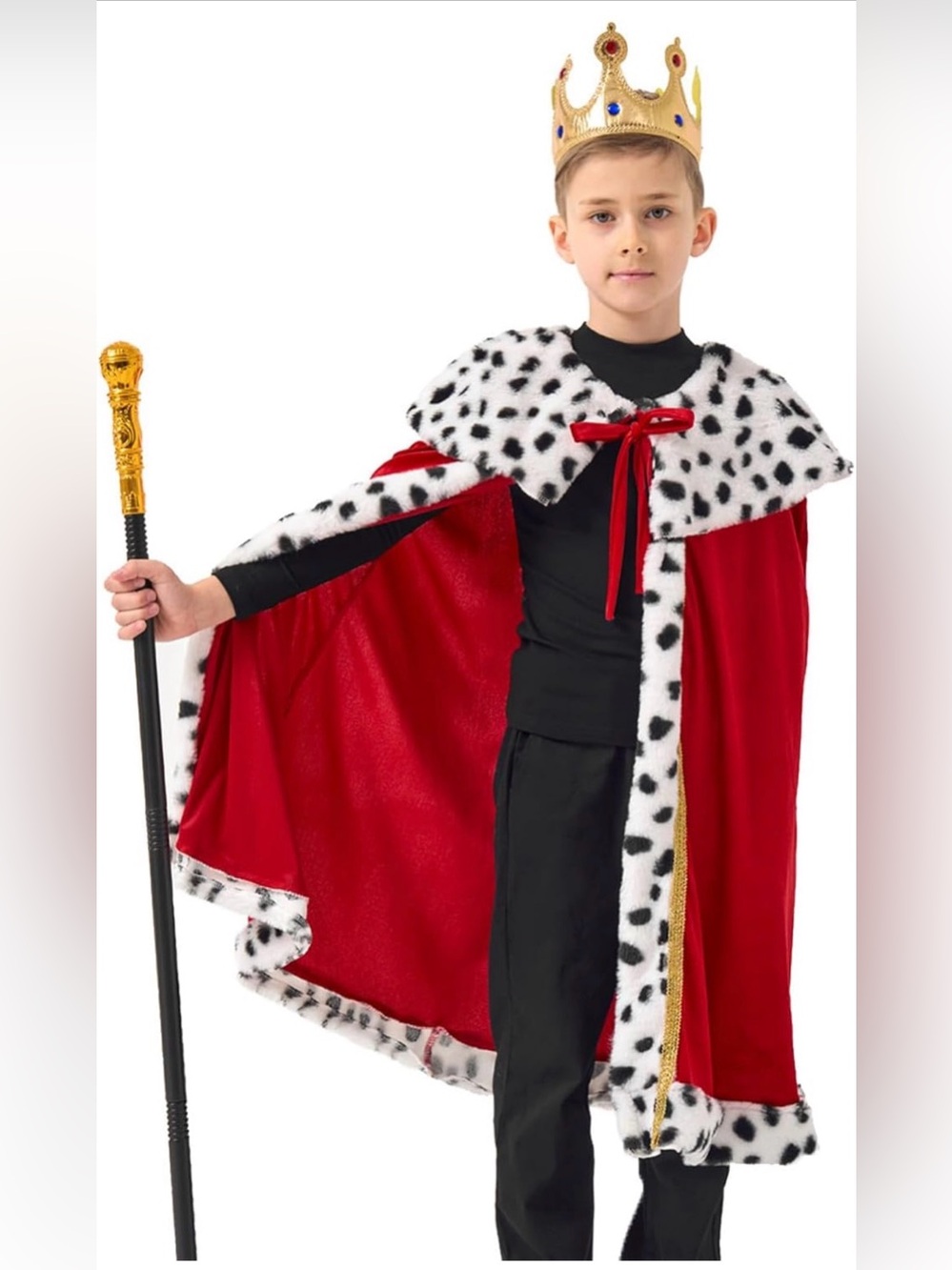 Boys Red Royal King Costume, Velvet Cape Cloak With Crown And Scepter Set,